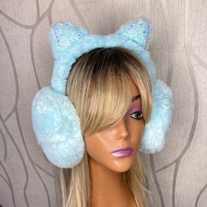 🎀🌷 Vibrant Blue Furry Cat Ear Earmuffs 🌷🎀